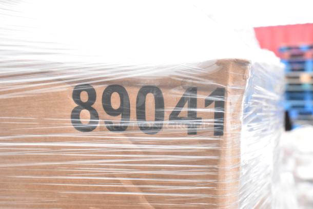 Stack of boxed items wrapped in plastic, displaying the number '89041' prominently on the side.