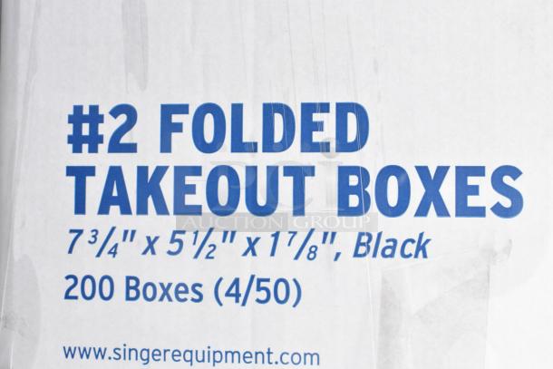 24 new Singer 10329149 #2 Folded Takeout Boxes, size 7-3/4"x5-1/2"x1-7/8", visible label indicates "200 Boxes (4/50)."