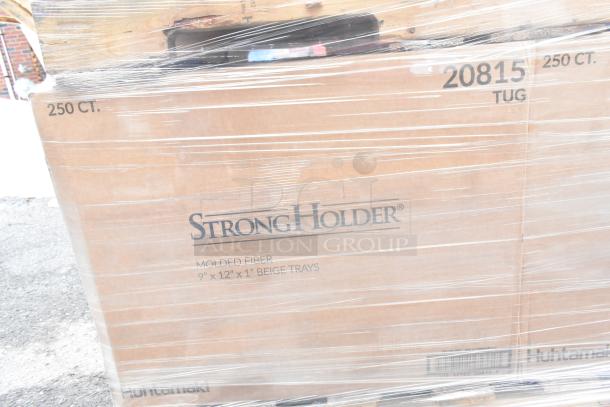 37 boxes of Chinet StrongHolder 9"x12"x1" molded fiber trays, 250 count, new condition, wrapped for auction.