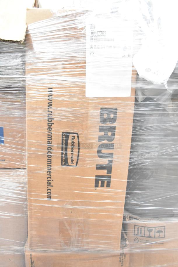 29 sealed boxes of WNA APB320DM plastic bowls, Uline H-5217 funnel, Rubbermaid FG352600 Brute containers.