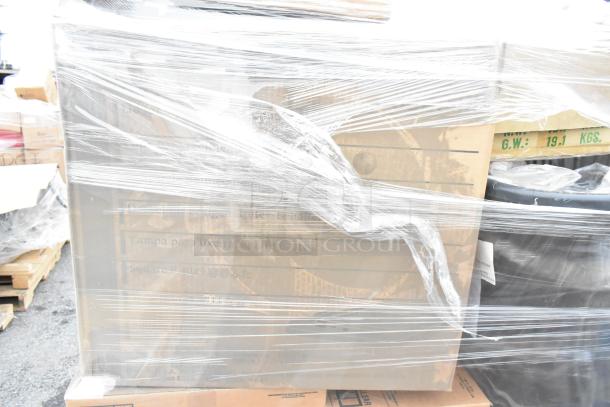 Plastic-wrapped boxes containing WNA APB320DM Caterline bowls, Uline H-5217 funnels, Rubbermaid FG352600 Brute containers, new condition.