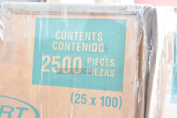 27 boxes of Singer 10329149 #2 Folded Takeout Box with labels indicating 2500 pieces, wrapped in plastic.