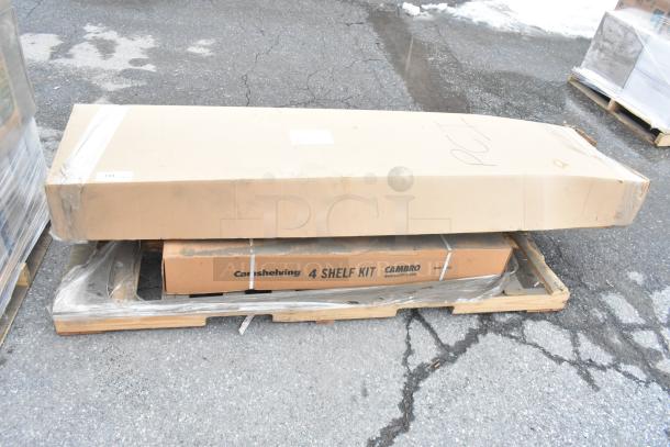 Two new, sealed boxes of EXA184284V5480 42" NSF 5-Tier Polymer Shelf Kit - Camshelving® Elements XTRA by Cambro.