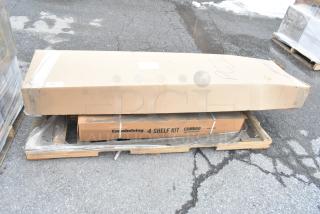 Two new, sealed boxes of EXA184284V5480 42" NSF 5-Tier Polymer Shelf Kit - Camshelving® Elements XTRA by Cambro.