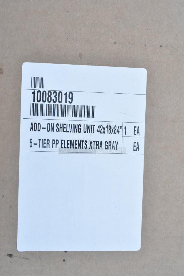 2 new scratch and dent boxes of EXA184284V5480 42" NSF 5-tier polymer shelves, Camshelving® Elements XTRA, 18"W, 84"H.