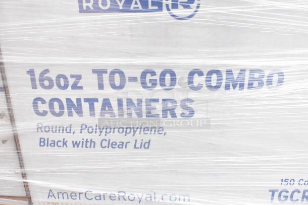 Americare 16oz to-go combo containers, round polypropylene, black with clear lid, brand new packaging.