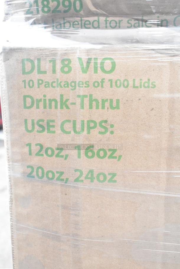 Auction items, including WinCup DL18 VIO lids for 12oz-24oz cups. New, biodegradable, 10 packs of 100.