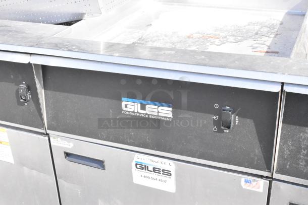 Giles EOF-24 stainless steel commercial electric 3-bay fryer with EOF-BIB dumping station. 480V, 3-phase. Good condition.