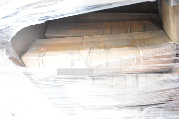 34 scratch and dent items wrapped in plastic, including FG630400CLR Rubbermaid container and more kitchenware. New condition.