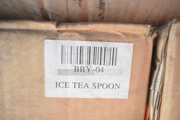 BBY-04 iced tea spoon box label with barcode; part of 34 item auction collection. Condition: New, scratch and dent.