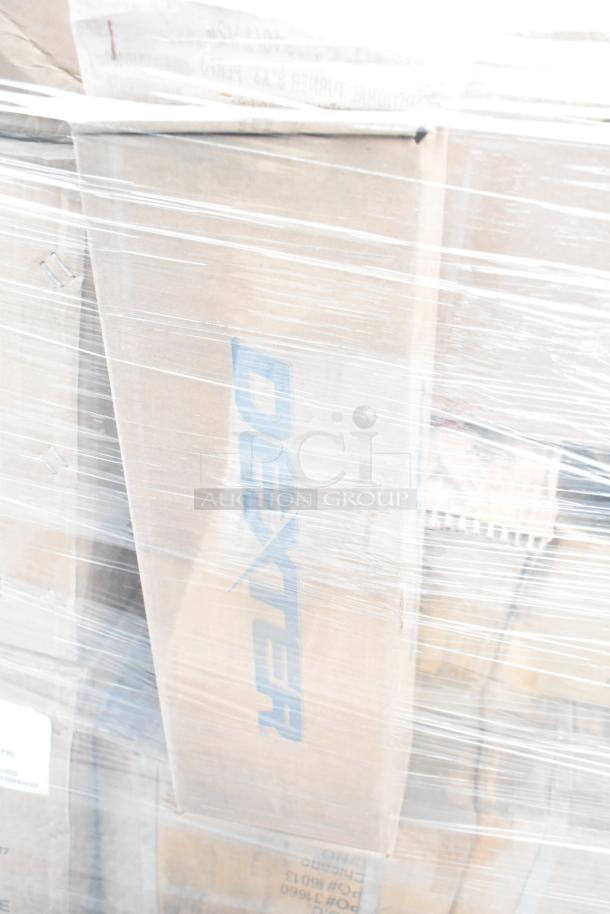 34 brand new scratch and dent items in boxes, including Rubbermaid and Dexter products, wrapped in plastic.