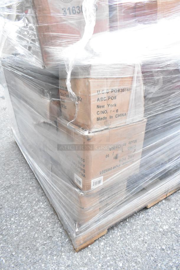 Pallet of 34 new scratch and dent items in original boxes, including Rubbermaid, American Metalcraft, Avon, Libbey products.