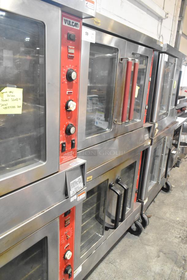 Vulcan VC4GD-10 commercial gas convection ovens with view-through doors, thermostatic controls, on casters, in good condition.