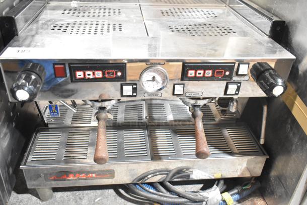 La Marzocco Linea 2 Group Espresso Machine, stainless steel, 2 portafilters, 2 steam wands, 208-240V, 1 phase, commercial use.