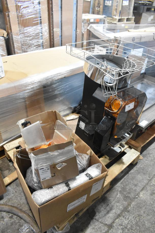 Brand new Zumex 08577 Speed Up juicer, processes 40 fruits/min, includes box of parts. Scratch and dent condition. 115V, 1-phase.