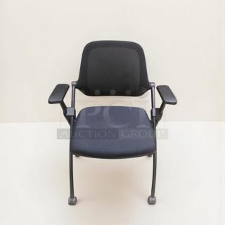Commercial stackable training chair with arms, sled base, by Commercial Institutional Furniture. Fully inspected.