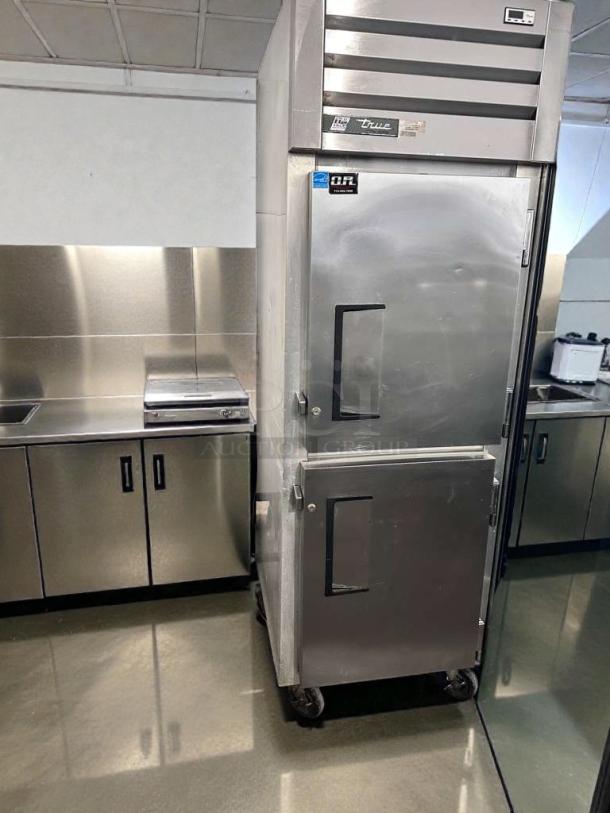 True STM1R-2HS roll-in commercial refrigerator with two half doors, UL listed, exceptional condition, 115V, fully tested.