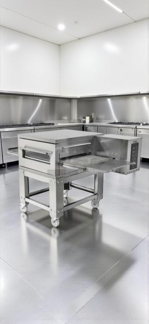Flawless EMPERO gas conveyor pizza oven, model 535×1360 mm, includes stand, UL listed, fully operational.