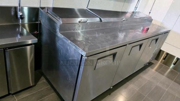 True TPP-93 commercial pizza prep refrigerator, 93" three-door, superior condition, stainless steel, UL listed, fully tested.