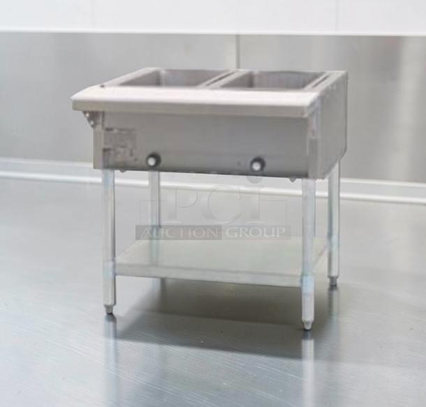 Commercial Stainless Steel Dual Well Electric Hot Food Table, 115V, Bain Marie, fully operational, by Commercial Food Equipment.