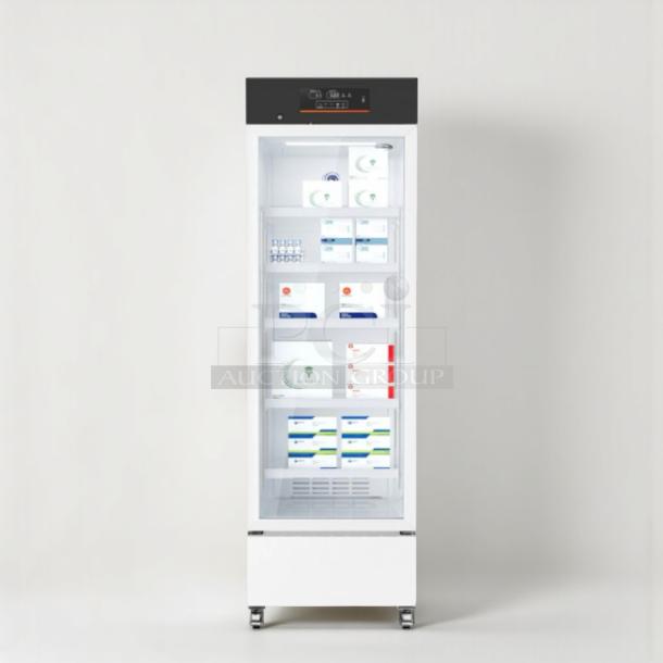 KoolMore KM-PHR-11C pharmacy refrigerator, brand new, 11 cu. ft., UL listed, full glass door, white exterior, model KM-M-PHR-0537.
