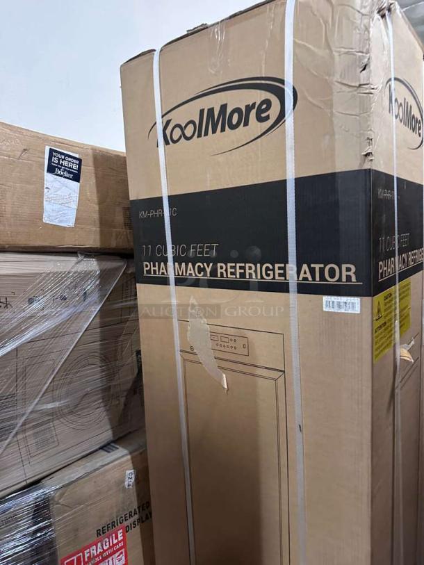 Brand new KoolMore KM-PHR-11C commercial pharmacy refrigerator, 11 cu. ft, UL listed, fully tested, packaged in original box.