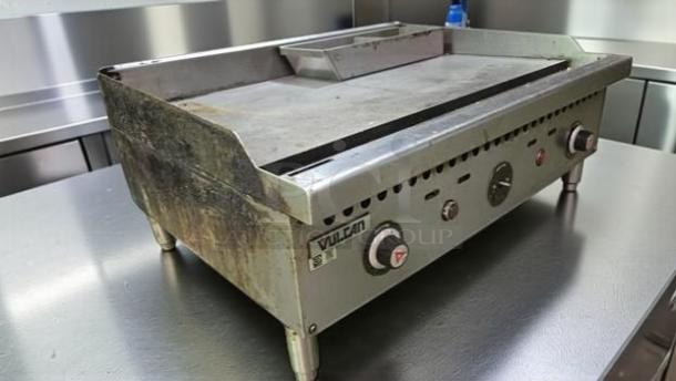 Vulcan Commercial Gas Countertop Griddle, model VUL-L-GRD-0548, heavy-duty flat top, fully operational, visible wear.