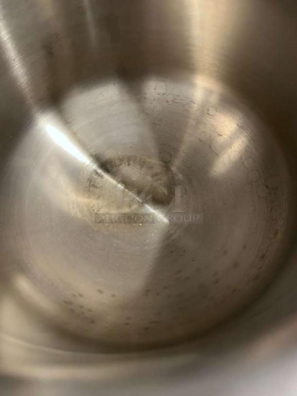 Interior view of Cleveland 24GMK6200 commercial gas steam kettle, 24-gallon capacity, NSF & CSA certified, stainless steel, brand new condition.