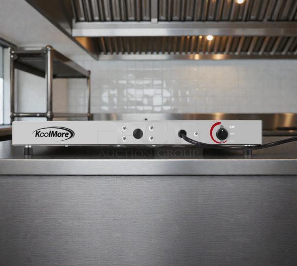 Brand new KoolMore KM-WS60 commercial warming shelf, 60-inch stainless steel, unused in original box, model KOOL-M-WS-0268.