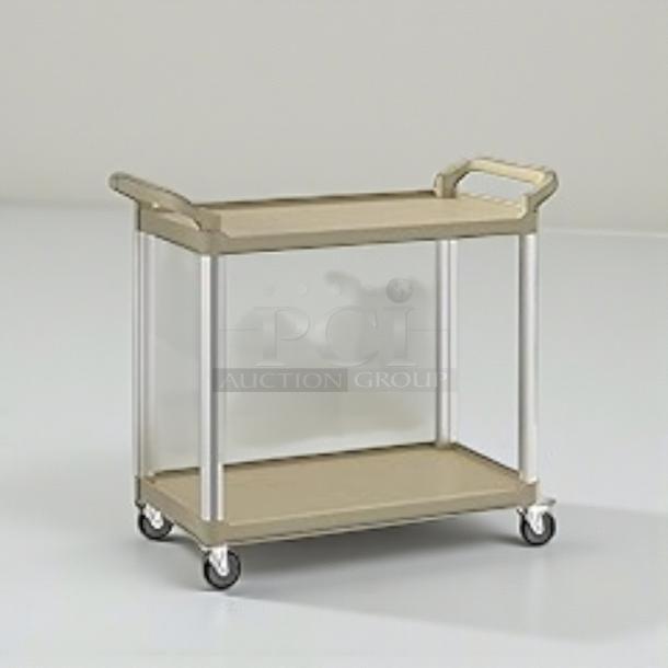 Brand new Choice beige 2-shelf utility cart, CHO-S-CART-0460. Factory sealed, unused. Commercial-grade with wheels.