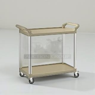 Brand new Choice beige 2-shelf utility cart, CHO-S-CART-0460. Factory sealed, unused. Commercial-grade with wheels.