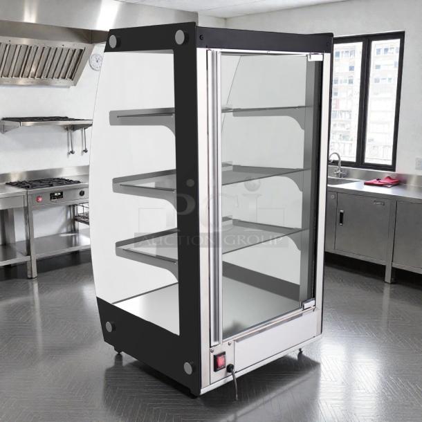 Brand new KoolMore DC-3CB pastry display case, pristine condition, LED lighting, rear door, 2.7 cu. ft., original box.