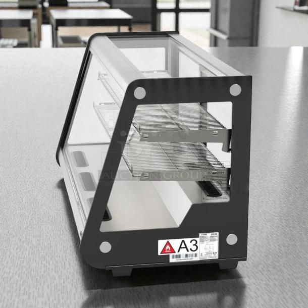 Brand new KoolMore CDC-7C-SS countertop bakery display refrigerator, 48 in., 7 Cu. Ft., ETL listed, black trim, original box.