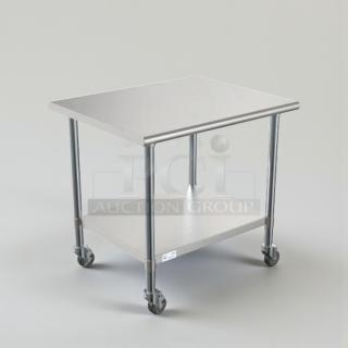 Brand new KoolMore CT3036-18C stainless steel work table with casters, 30" x 36", NSF listed, in original box.
