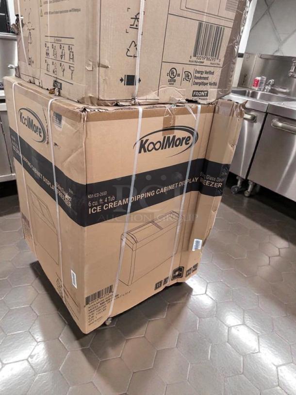Brand new KoolMore KM-ICD-26SD ice cream dipping cabinet freezer, 6 cu. ft., UL listed, in original box, never used.