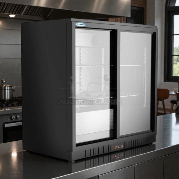Brand new KoolMore BC-2DSL-BK 35" two-door back bar refrigerator, 7.4 cu. ft., ETL listed, black finish, never used.