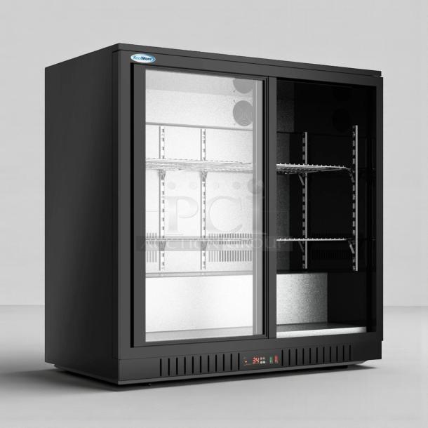 Brand new KoolMore BC-2DSL-BK 35" two-door back bar refrigerator, 7.4 cu. ft., ETL listed, never used in original box.