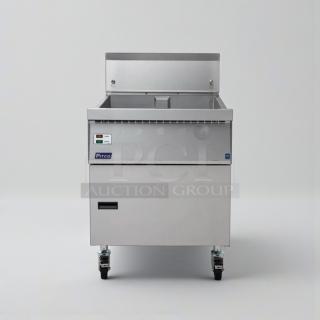 Pitco commercial gas fryer, stainless steel, floor model, superior condition, fully tested, model PIT-L-FRY-0353.
