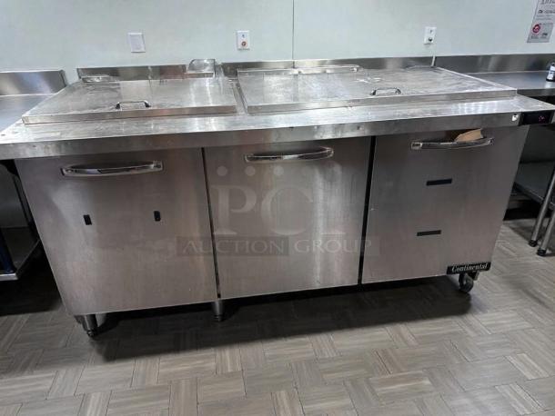 Continental Refrigerator BW72N commercial refrigerated base, 72", stainless steel, UL & NSF listed, excellent condition.