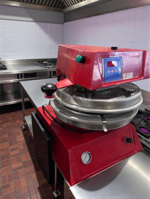 Commercial Electric Dough Press, excellent condition, digital controls, model DOU-L-PRS-0384, fully tested, red casing.