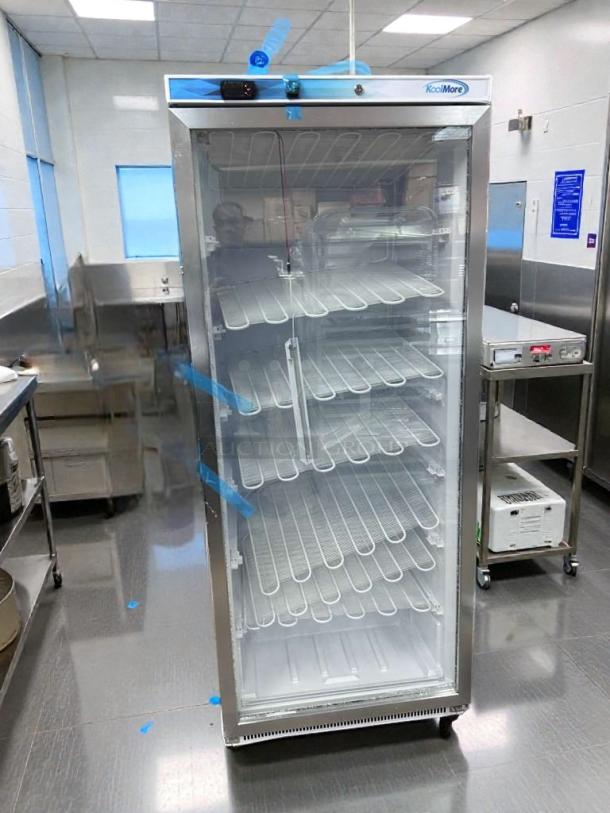 Immaculate KoolMore KM-FHD20MGD commercial glass door reach-in freezer, ~20 Cu. Ft., UL & NSF listed, fully operational.