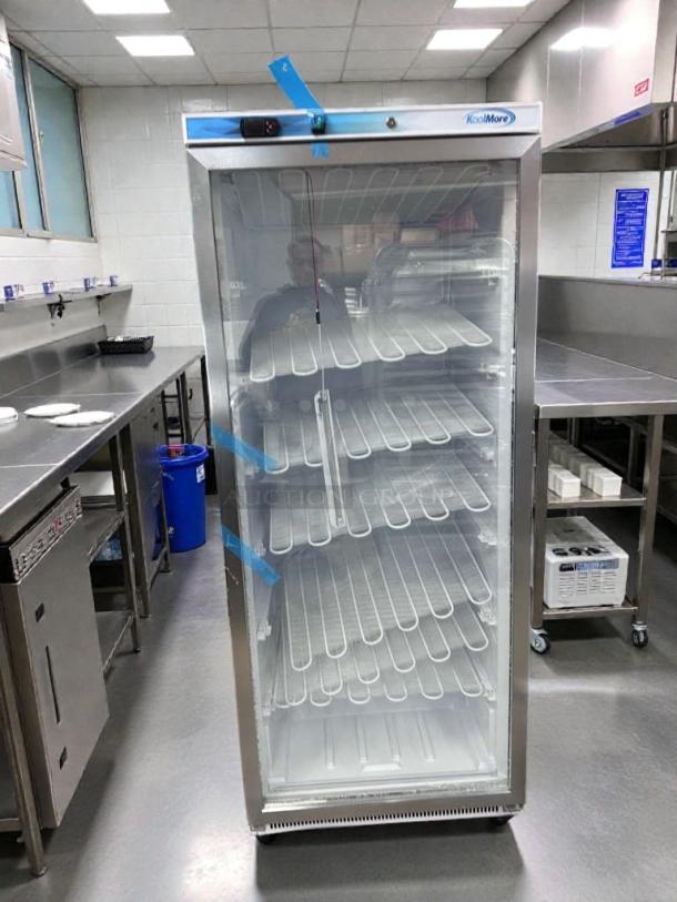 Immaculate KoolMore KM-FHD20MGD commercial glass door reach-in freezer, ~20 Cu. Ft., UL & NSF listed, fully tested.