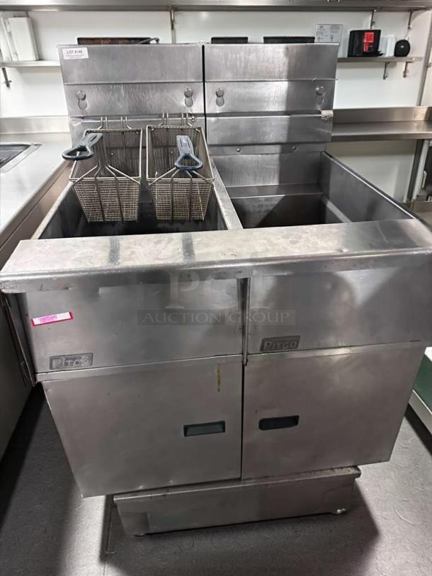Pitco SG14 commercial gas fryer, 40 lb capacity, stainless steel, excellent condition, NSF & CSA certified, fully tested.
