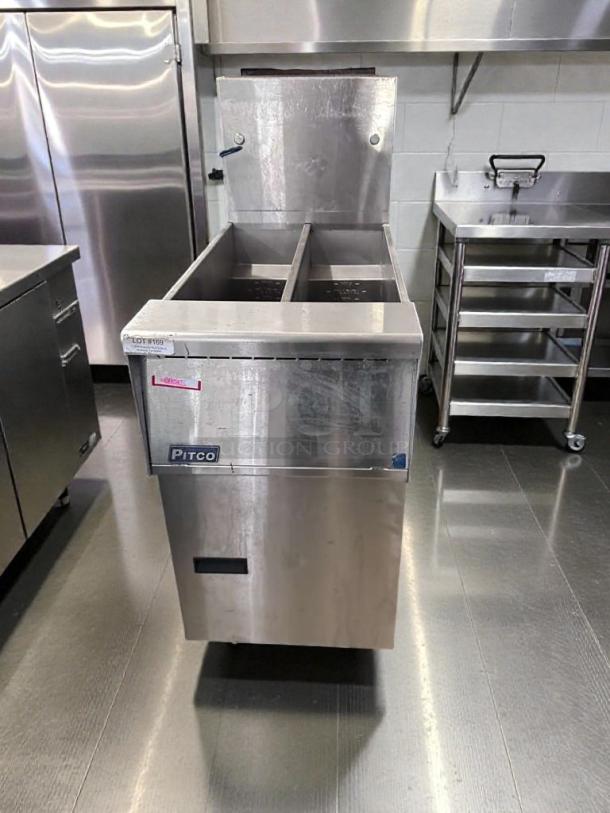 Pitco SG14T gas fryer, 40 lb capacity, stainless steel, top-tier condition, NSF & ETL listed, fully tested, Pitco Frialator.
