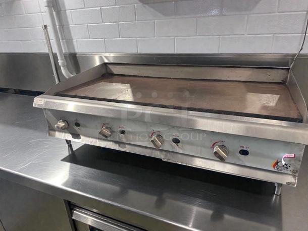 Stainless steel CPG commercial gas griddle by Randell, tested, operational, superior condition, model CPG-L-GRD-0405.