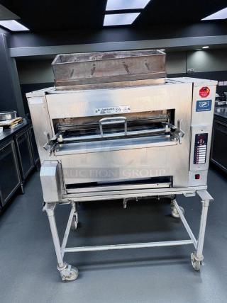 Duke FBB-NC-120 commercial gas conveyor broiler, premium condition, UL listed, tested, fully operational, on wheels.
