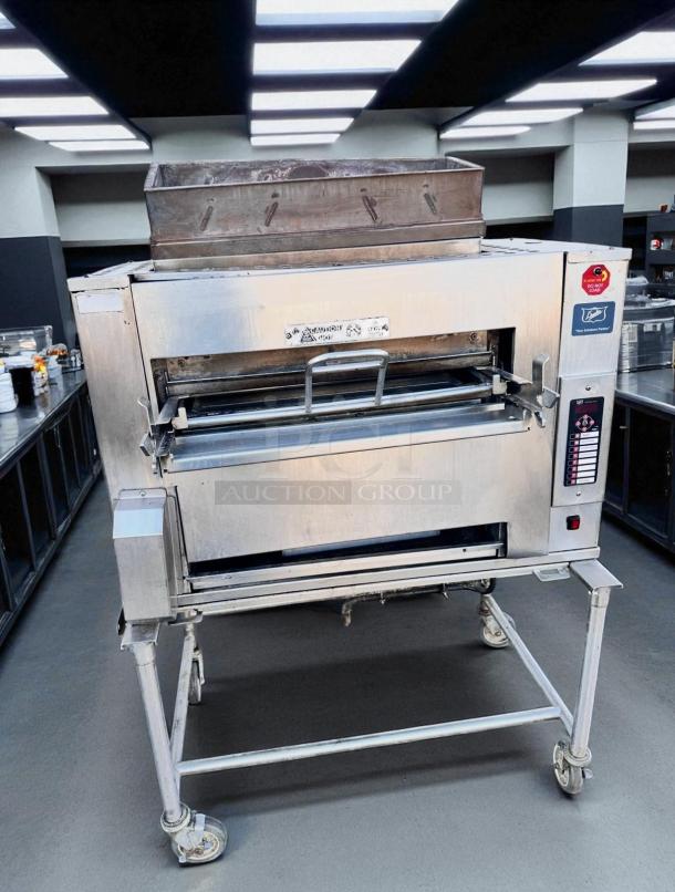 Duke FBB-NC-120 gas conveyor broiler, Burger King model, UL listed, fully tested, premium condition, on rolling stand.