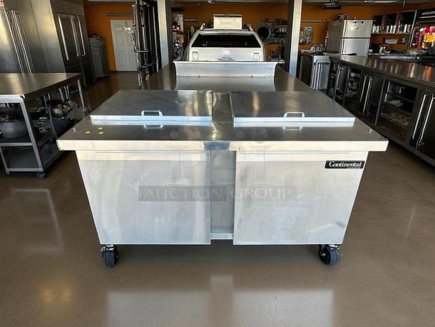 Continental Refrigerator SW60-24M, 60" stainless steel refrigerated worktop in excellent condition, on casters, fully tested.