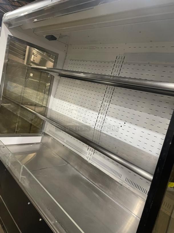 Federal Industries RSSD678SC5 black multi-tier refrigerated display case, stainless steel interior, self-contained, commercial use.