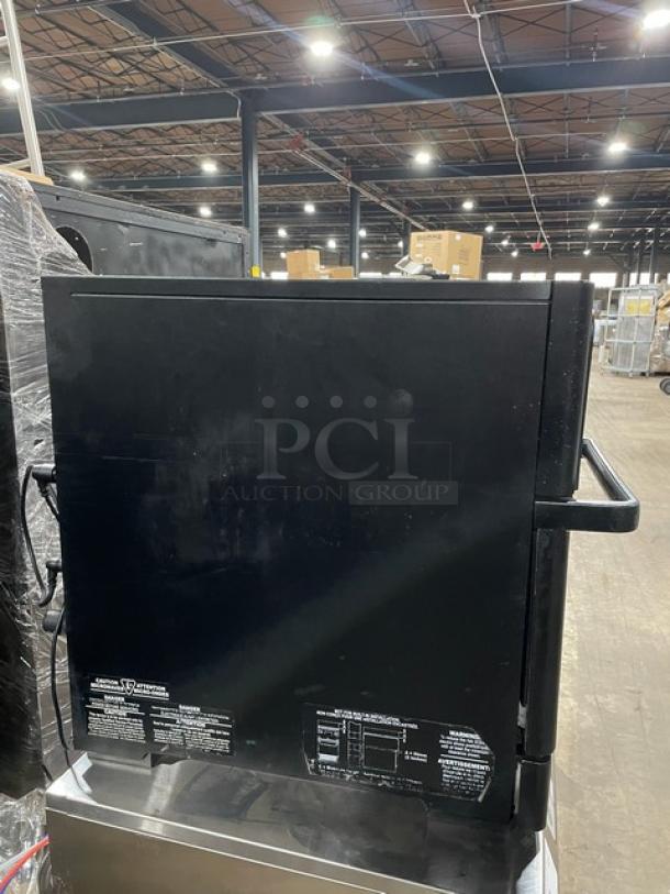 MerryChef Eikon E2S commercial black electric countertop rapid cook oven, model SN: 2108213092096, 208/240V 1 Phase.